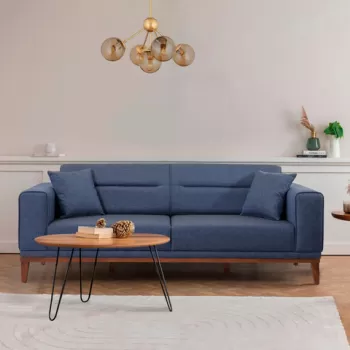 Canapea extensibila cu 3 locuri, Unique Design, 867UNQ1372, Lemn de carpen, Albastru inchis imagine