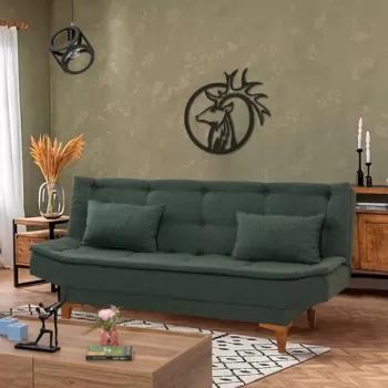 Canapea extensibila cu 3 locuri, Unique Design, 867UNQ1647, Lemn de fag, Verde imagine