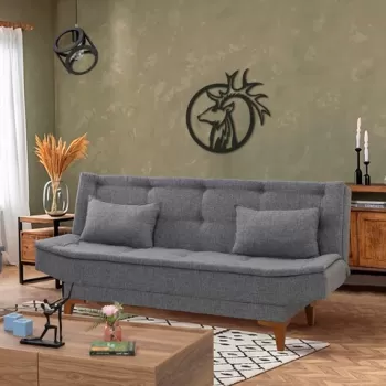 Canapea extensibila cu 3 locuri, Unique Design, 867UNQ1649, Lemn de fag, Gri inchis imagine