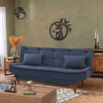 Canapea extensibila cu 3 locuri, Unique Design, 867UNQ1650, Lemn de fag, Albastru inchis imagine