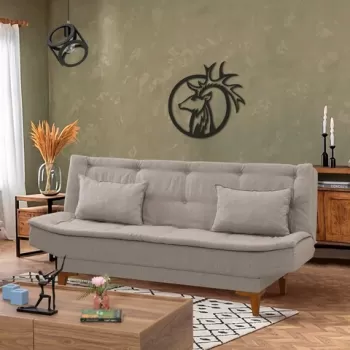 Canapea extensibila cu 3 locuri, Unique Design, 867UNQ1651, Lemn de fag, Crem imagine