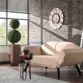 Canapea extensibila Genzo, Futon, 2 locuri, 177x81x87 cm, metal, crem imagine