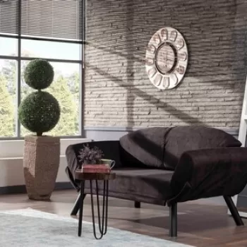 Canapea extensibila Genzo, Futon, 2 locuri, 177x81x87 cm, metal, negru imagine