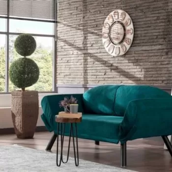 Canapea extensibila Genzo, Futon, 2 locuri, 177x81x87 cm, metal, petrol blue imagine