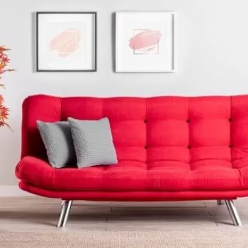 Canapea extensibila Misa Sofabed, Futon, 3 locuri, 198x128 cm, metal, rosu imagine