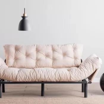 Canapea extensibila Nitta Triple, Futon, 3 locuri, 225x70 cm, metal, crem imagine