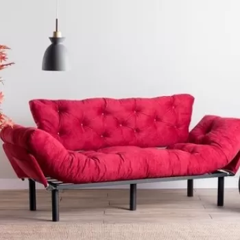 Canapea extensibila Nitta Triple, Futon, 3 locuri, 225x70 cm, metal, maroon imagine