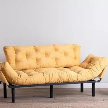 Canapea extensibila Nitta Triple, Futon, 3 locuri, 225x70 cm, metal, mustar imagine