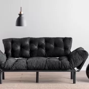 Canapea extensibila Nitta Triple, Futon, 3 locuri, 225x70 cm, metal, negru imagine