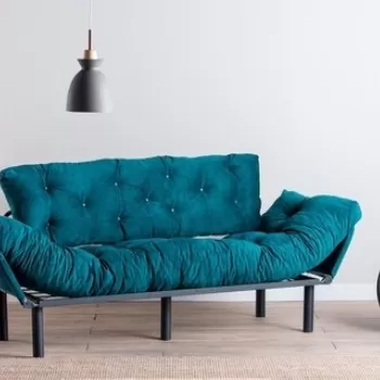 Canapea extensibila Nitta Triple, Futon, 3 locuri, 225x70 cm, metal, petrol verde imagine