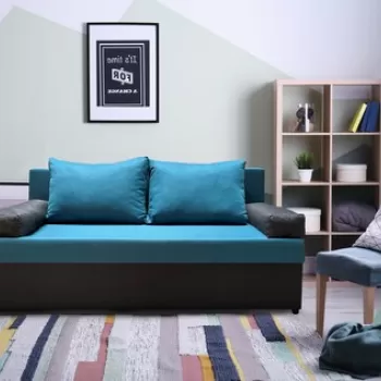 Canapea extensibila Odessa 185x85x80 cm, cu lada de depozitare, Blue/Antracit imagine