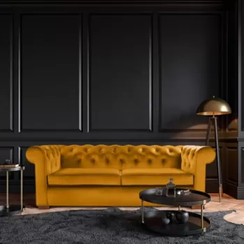 Canapea extensibila Oxford Chesterfield, 88x216x75 cm, 3 locuri, Mustard imagine