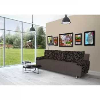 Canapea Extensibila Roma Dark Chocolate Black Flower 205x90x86 cm + lada de depozitare imagine