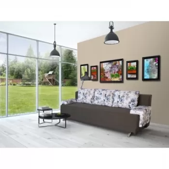 Canapea Extensibila Roma Dark Chocolate Blue Flower 205x90x86 cm + lada de depozitare imagine