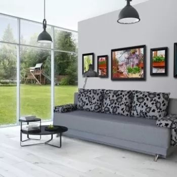 Canapea Extensibila Roma Grey Black Flower 205x90x86 cm + lada de depozitare imagine