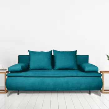 Canapea extensibila Sofie, cu lada pentru depozitare, 3 locuri, 203x92x86 cm, Albastru turcoaz imagine