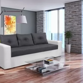 Canapea extensibila, Toledo, 226x90x86 cm, lada de depozitare, Alb/Antracit imagine