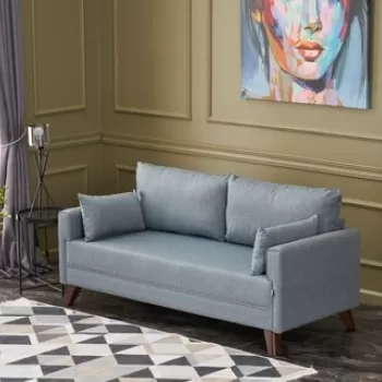 Canapea fixa Bella Soft ?kili Koltuk, Balcab Home, 2 locuri, 177x81x85 cm, lemn, albastru imagine