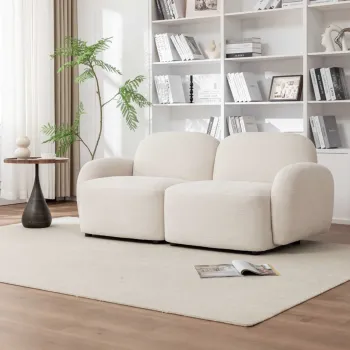 Canapea modulara 2 locuri Helmi, Homla, 184x87x73 cm, MDF/metal/poliester, ecru imagine