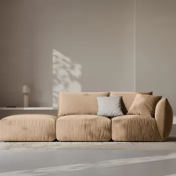 Canapea modulara 3 locuri cotiera dreapta, Chris-184, Micadoni Home, 315x100x80 cm, catifea, bej sand imagine