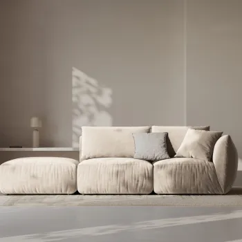 Canapea modulara 3 locuri cotiera dreapta, Chris-184, Micadoni Home, 315x100x80 cm, catifea, ecru imagine