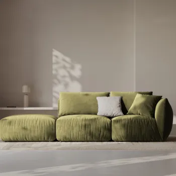 Canapea modulara 3 locuri cotiera dreapta, Chris-184, Micadoni Home, 315x100x80 cm, catifea, verde deschis imagine