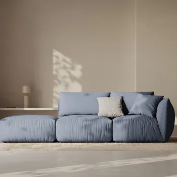 Canapea modulara 3 locuri cotiera dreapta, Chris-259, Micadoni Home, 315x100x80 cm, tesatura structurata chenille, albastru muted imagine