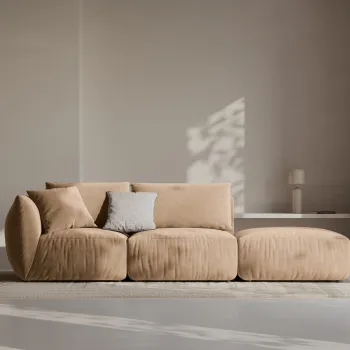 Canapea modulara 3 locuri cotiera stanga, Chris-184, Micadoni Home, 315x100x80 cm, catifea, bej sand imagine