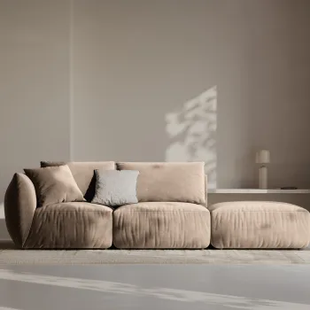 Canapea modulara 3 locuri cotiera stanga, Chris-184, Micadoni Home, 315x100x80 cm, catifea, maro deschis imagine