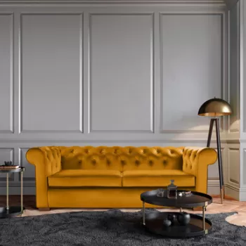 Canapea Oxford Chesterfield, 93x183x75 cm, 2 locuri, Galben mustar imagine