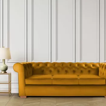 Canapea Oxford Chesterfield, 93x214x75 cm, 3 locuri, Galben mustar imagine