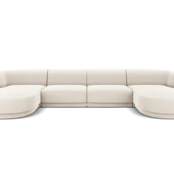 Canapea panoramica 5 locuri, Miley, Micadoni Home, BL, 334x155x74 cm, catifea, bej deschis imagine
