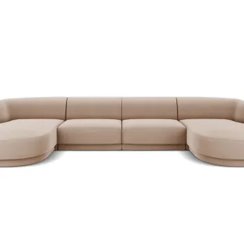 Canapea panoramica 5 locuri, Miley, Micadoni Home, BL, 334x155x74 cm, catifea, cappuccino imagine