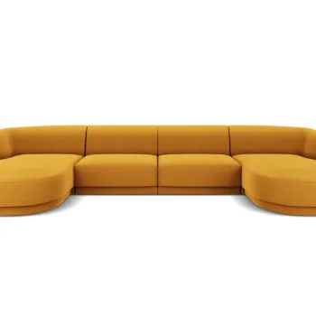 Canapea panoramica 5 locuri, Miley, Micadoni Home, BL, 334x155x74 cm, catifea, galben imagine