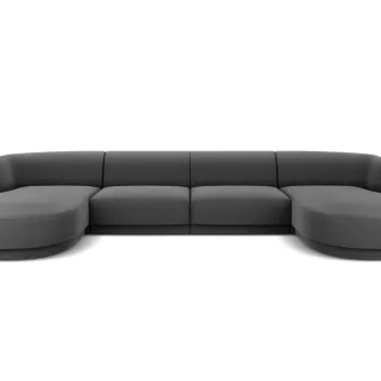 Canapea panoramica 5 locuri, Miley, Micadoni Home, BL, 334x155x74 cm, catifea, gri imagine