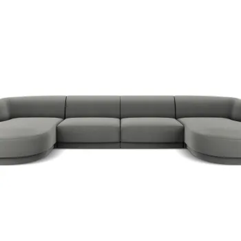Canapea panoramica 5 locuri, Miley, Micadoni Home, BL, 334x155x74 cm, catifea, gri deschis imagine