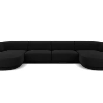 Canapea panoramica 5 locuri, Miley, Micadoni Home, BL, 334x155x74 cm, catifea, negru imagine