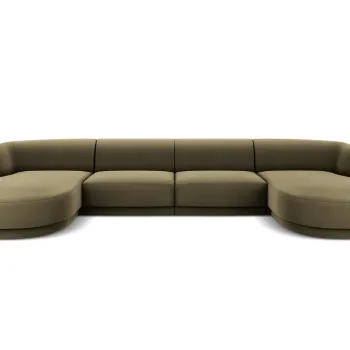 Canapea panoramica 5 locuri, Miley, Micadoni Home, BL, 334x155x74 cm, catifea, verde imagine