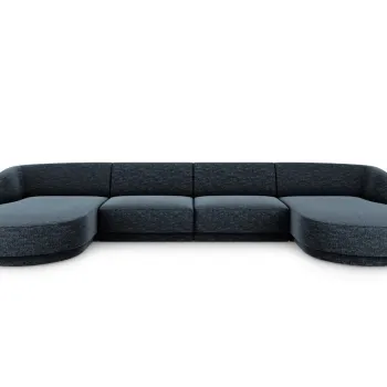 Canapea panoramica 5 locuri, Miley, Micadoni Home, BL, 334x155x74 cm, poliester chenille, albastru regal imagine