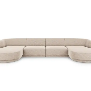 Canapea panoramica 5 locuri, Miley, Micadoni Home, BL, 334x155x74 cm, poliester chenille, bej imagine
