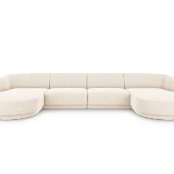 Canapea panoramica 5 locuri, Miley, Micadoni Home, BL, 334x155x74 cm, poliester chenille, bej deschis imagine