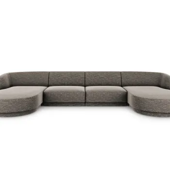Canapea panoramica 5 locuri, Miley, Micadoni Home, BL, 334x155x74 cm, poliester chenille, gri imagine