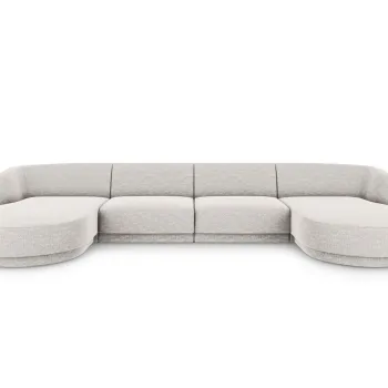 Canapea panoramica 5 locuri, Miley, Micadoni Home, BL, 334x155x74 cm, poliester chenille, gri deschis imagine