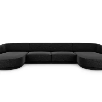 Canapea panoramica 5 locuri, Miley, Micadoni Home, BL, 334x155x74 cm, poliester chenille, negru imagine