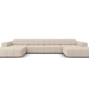 Canapea panoramica 6 locuri, Jennifer-140, Micadoni Home, 364x166x70 cm, tesatura chenille din poliester, bej imagine