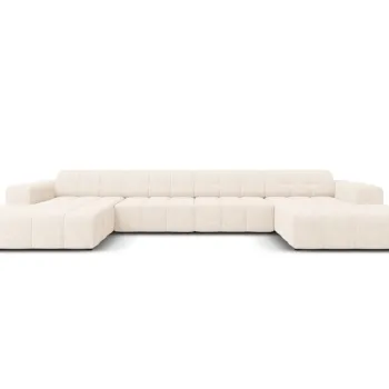 Canapea panoramica 6 locuri, Jennifer-140, Micadoni Home, 364x166x70 cm, tesatura chenille din poliester, bej deschis imagine