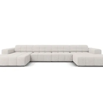 Canapea panoramica 6 locuri, Jennifer-140, Micadoni Home, 364x166x70 cm, tesatura chenille din poliester, gri deschis imagine