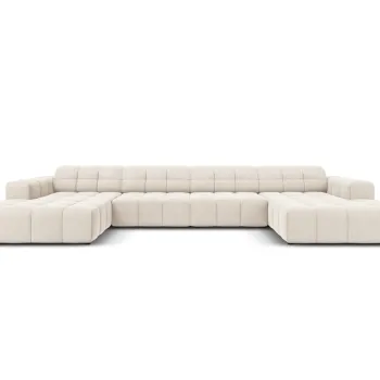 Canapea panoramica 6 locuri, Jennifer-51, Micadoni Home, 364x166x70 cm, catifea, bej deschis imagine