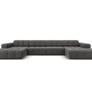 Canapea panoramica 6 locuri, Jennifer-51, Micadoni Home, 364x166x70 cm, catifea, gri imagine