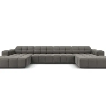 Canapea panoramica 6 locuri, Jennifer-51, Micadoni Home, 364x166x70 cm, catifea, gri deschis imagine